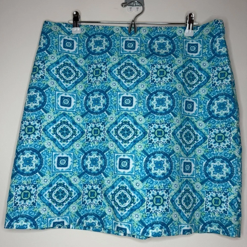 TALBOTS Beachy Blue Floral Canvas Cotton Resort Golf Country Club A-line Skirt